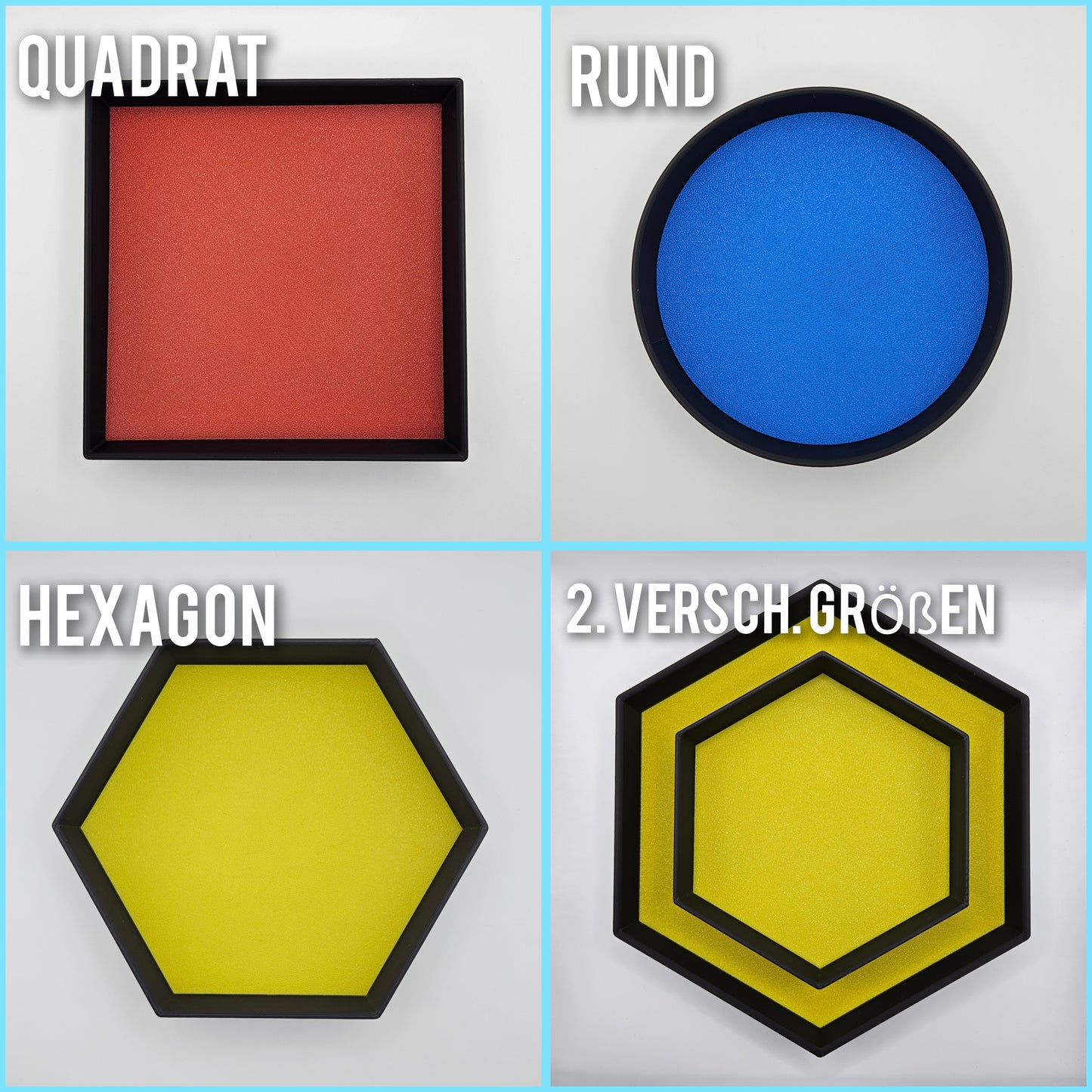 Würfelteller 8 Farben 3 Formen 2 Größen