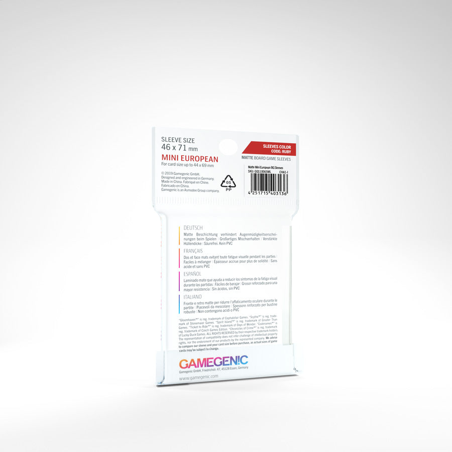 Gamegenic MATTE Mini European Sleeves: RUBY (66x91mm) (Kopie)