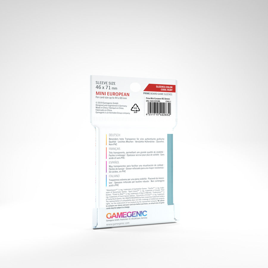 Gamegenic Prime Mini European Sleeves: RUBY (66x91mm)