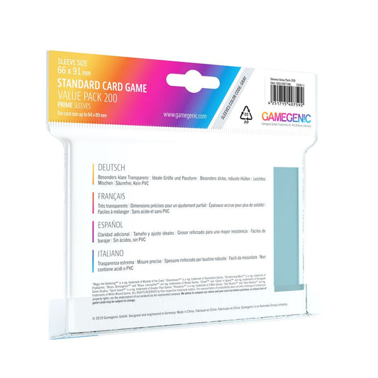 GAMEGENIC STANDARD VALUE PACK 200 PRIME SLEEVES